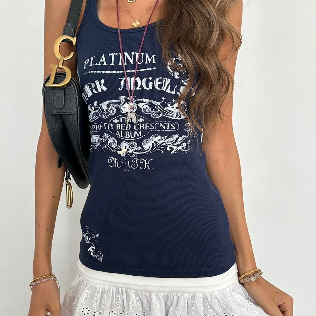Vintage 00s navy graphic cami top