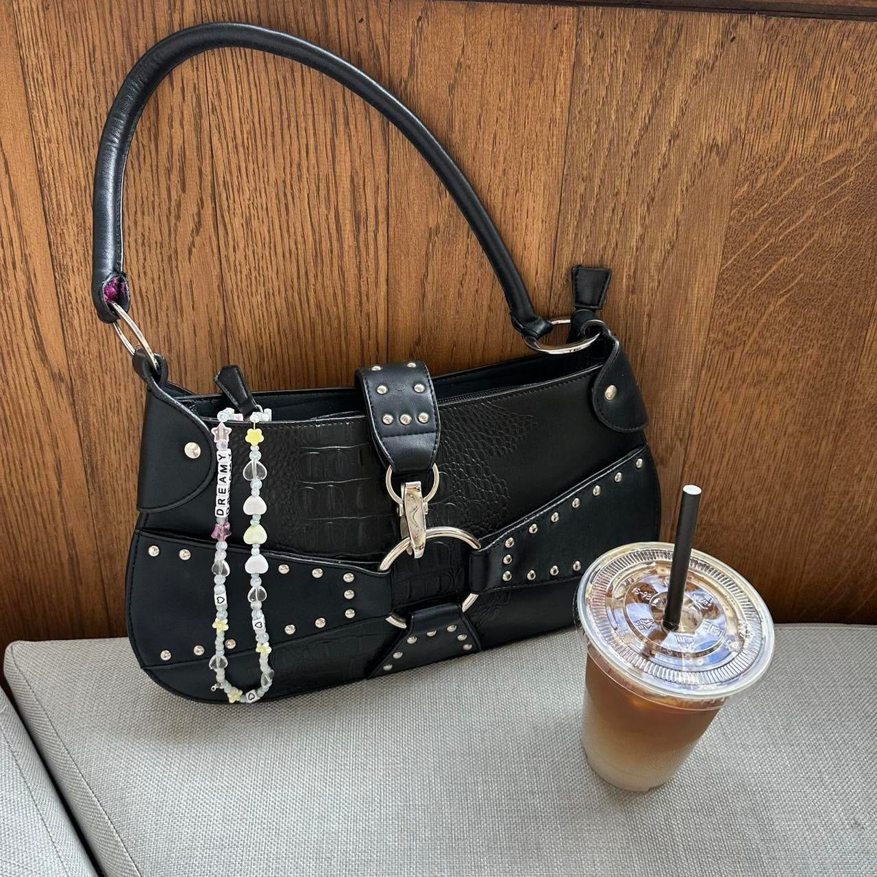 Vintage black grunge studded bag