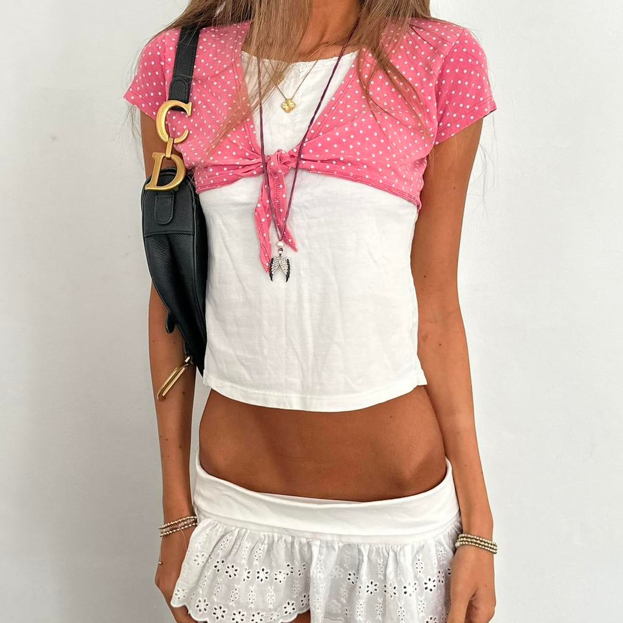 Vintage 2000’s t-shirt with pink polka dot layer