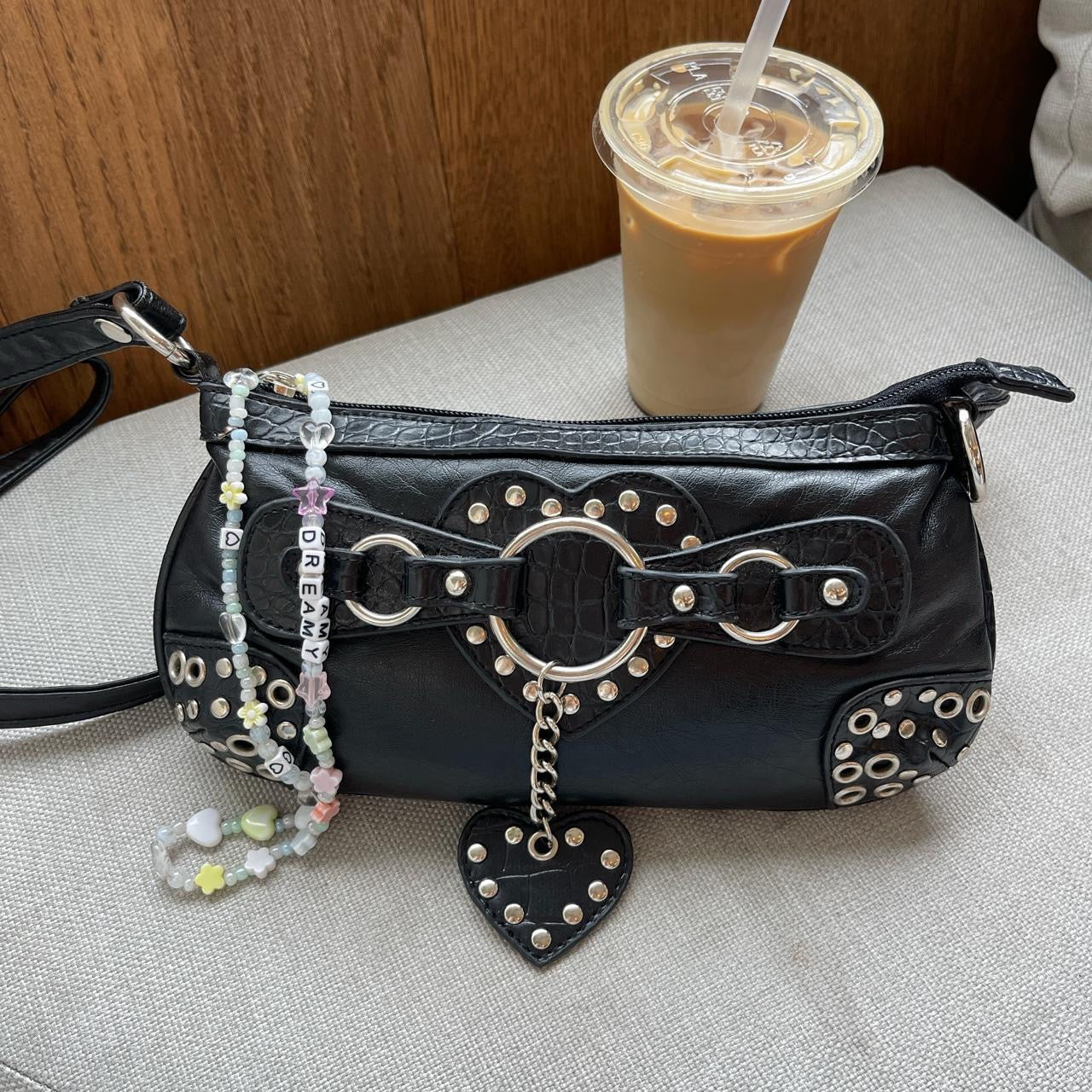 Vintage black studded grunge bag