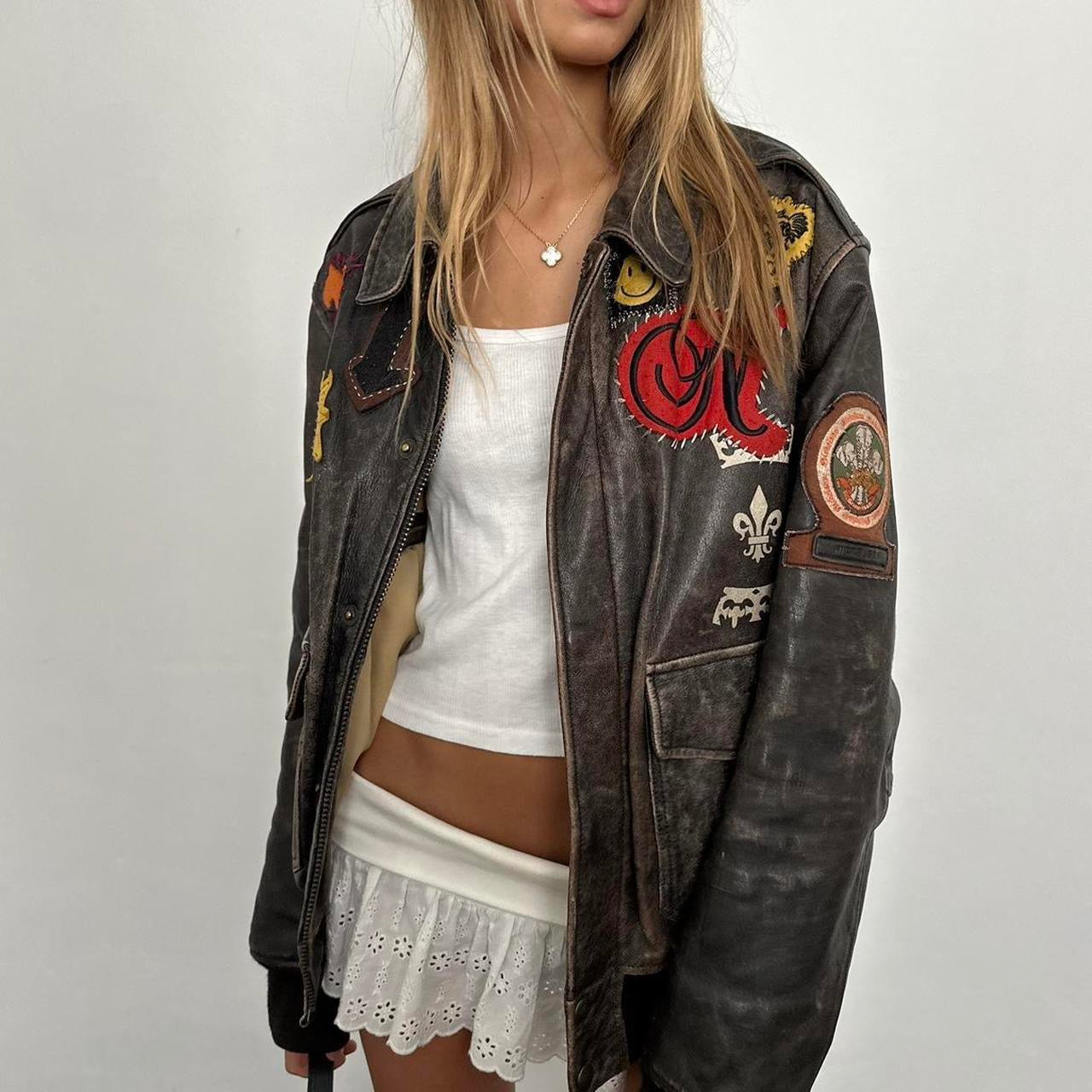 Vintage 90’s varsity embroidered patch leather jacket