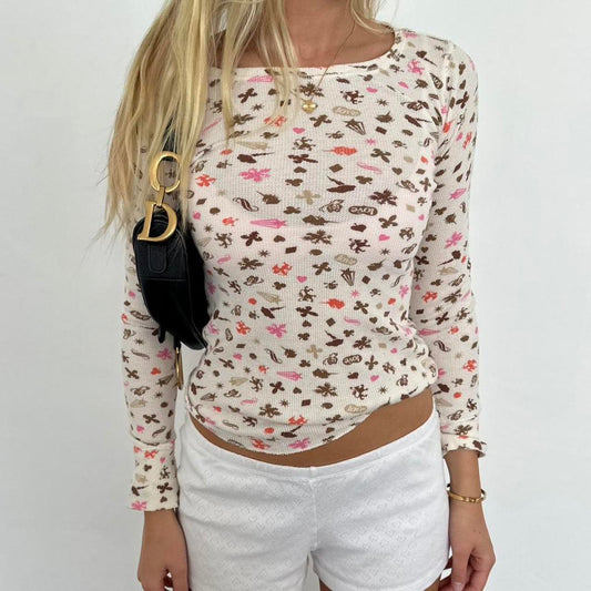 Vintage American waffle pattern long sleeve top