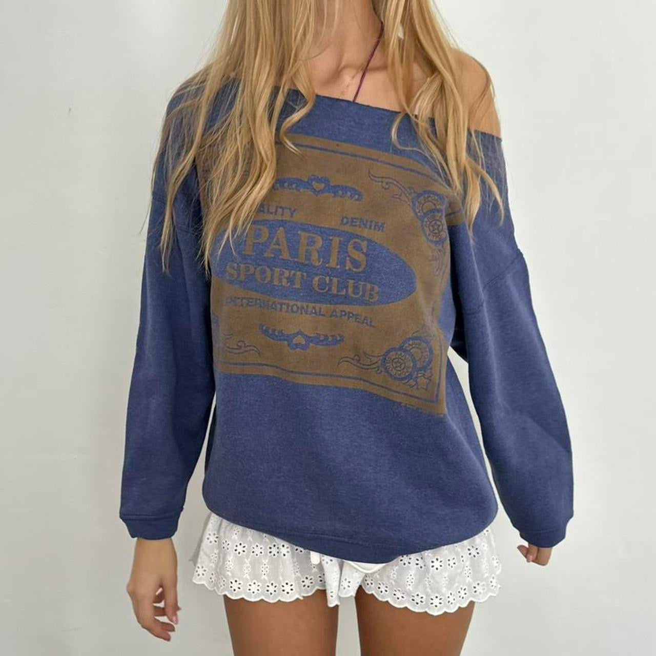 Vintage Paris Sport Club navy off the shoulder sweatshirt