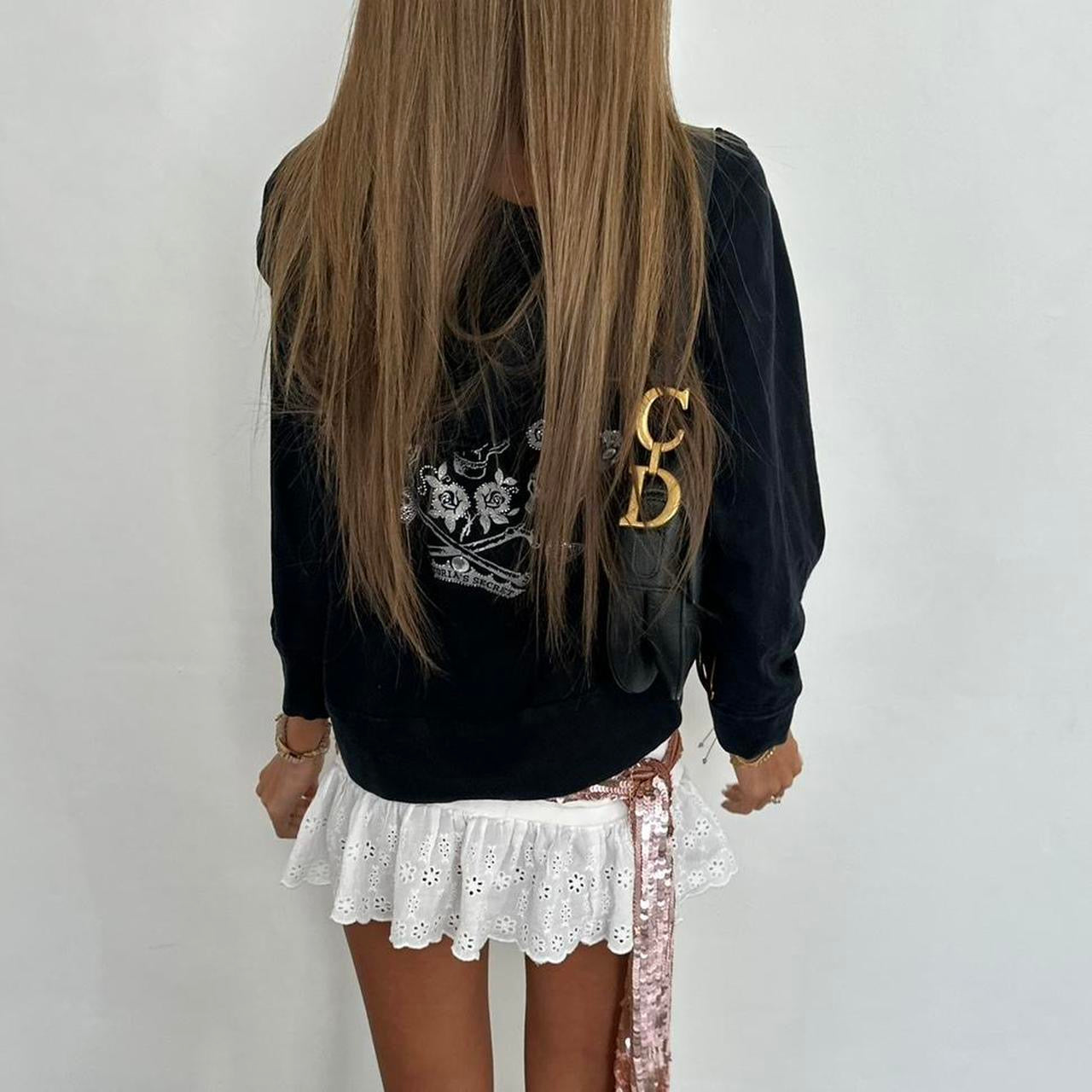 Vintage 00s Victoria’s Secret black skull and crossbones zip up hoodie
