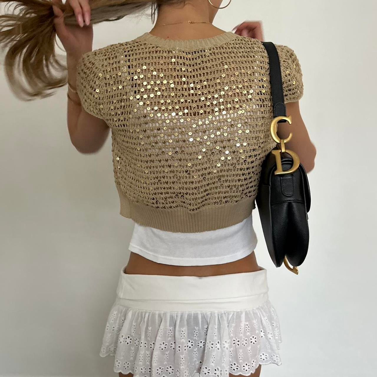 Vintage sequin open crochet top