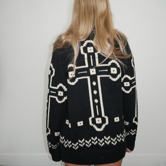 Vintage gothic cross knit jacket