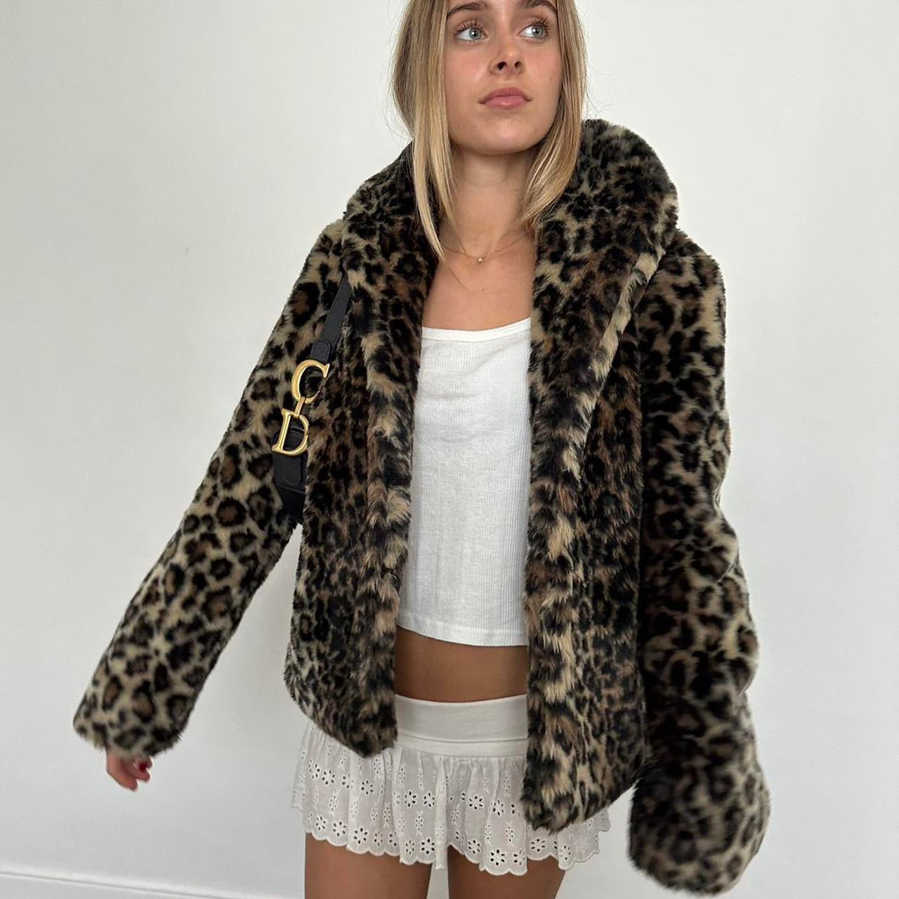 Vintage 2000’s animal print faux fur jacket