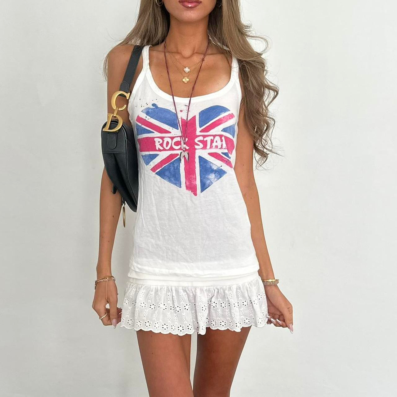 Vintage 00s rock star British flag heart top