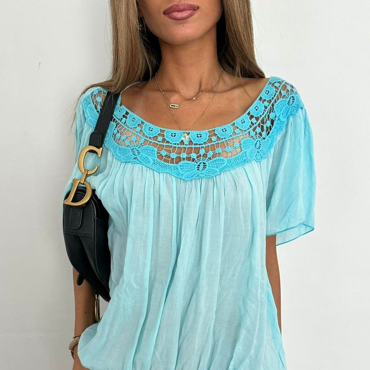 Vintage 2000’s aqua blue flowy beach top