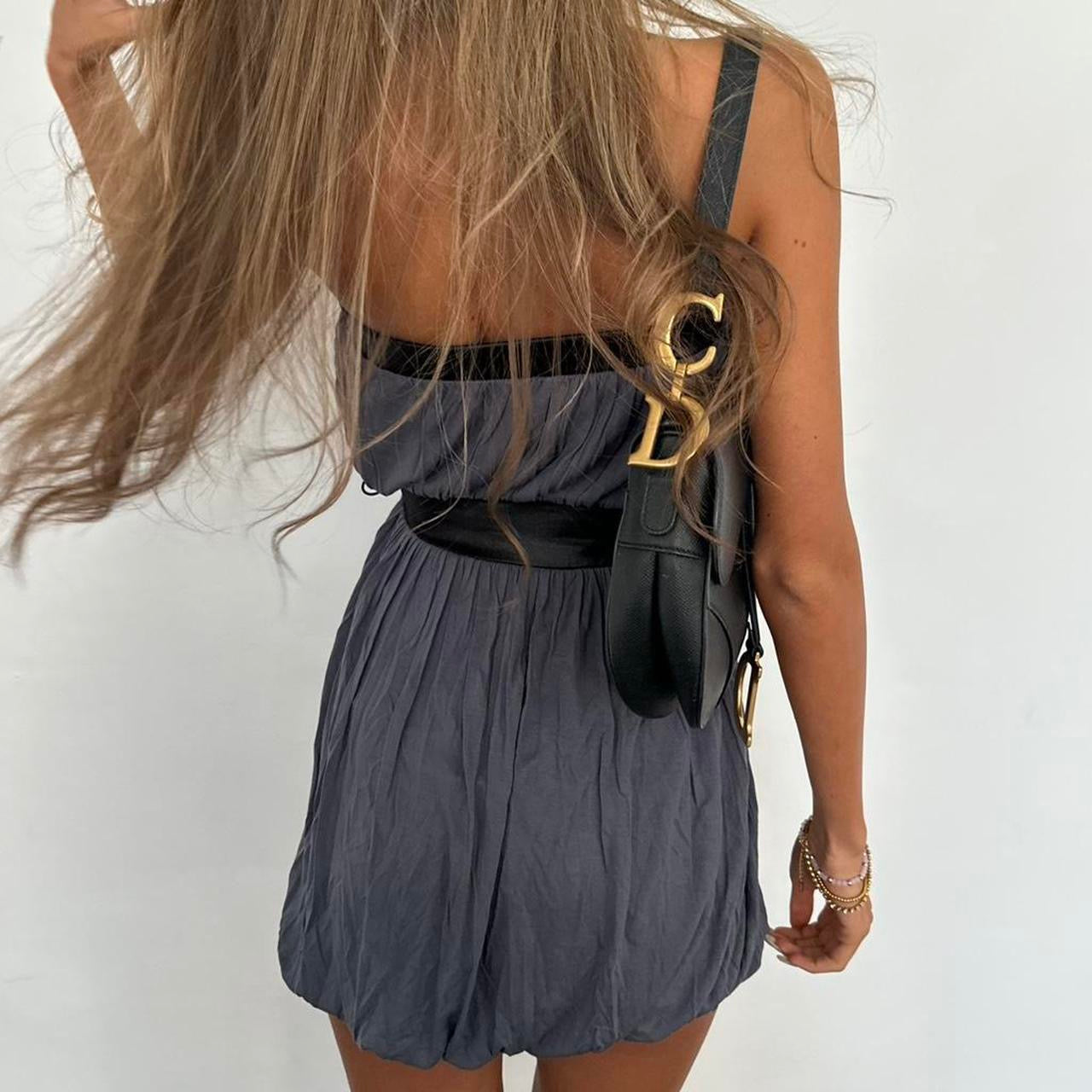 Vintage strapless grey mini dress