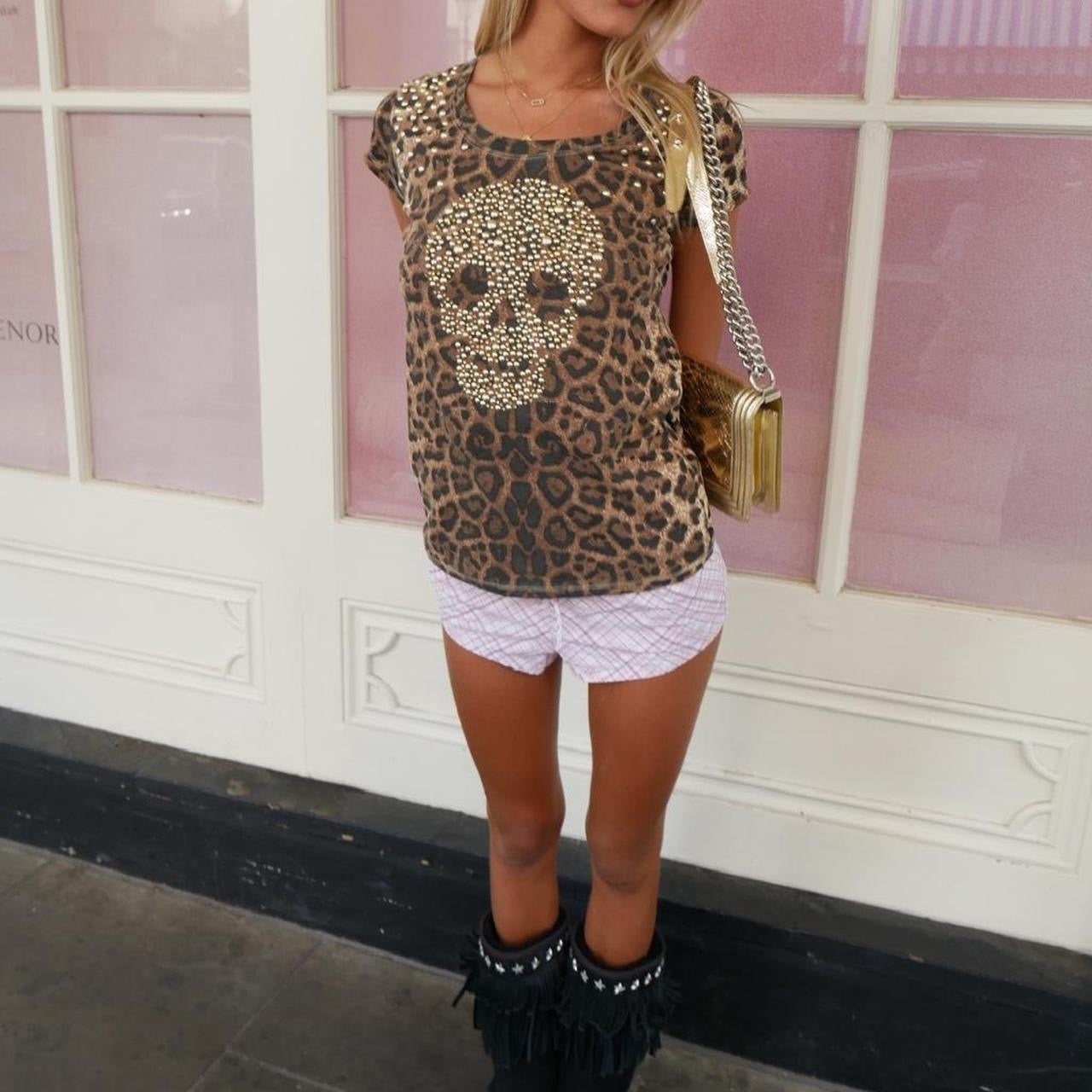 Vintage 00s skull leopard print top