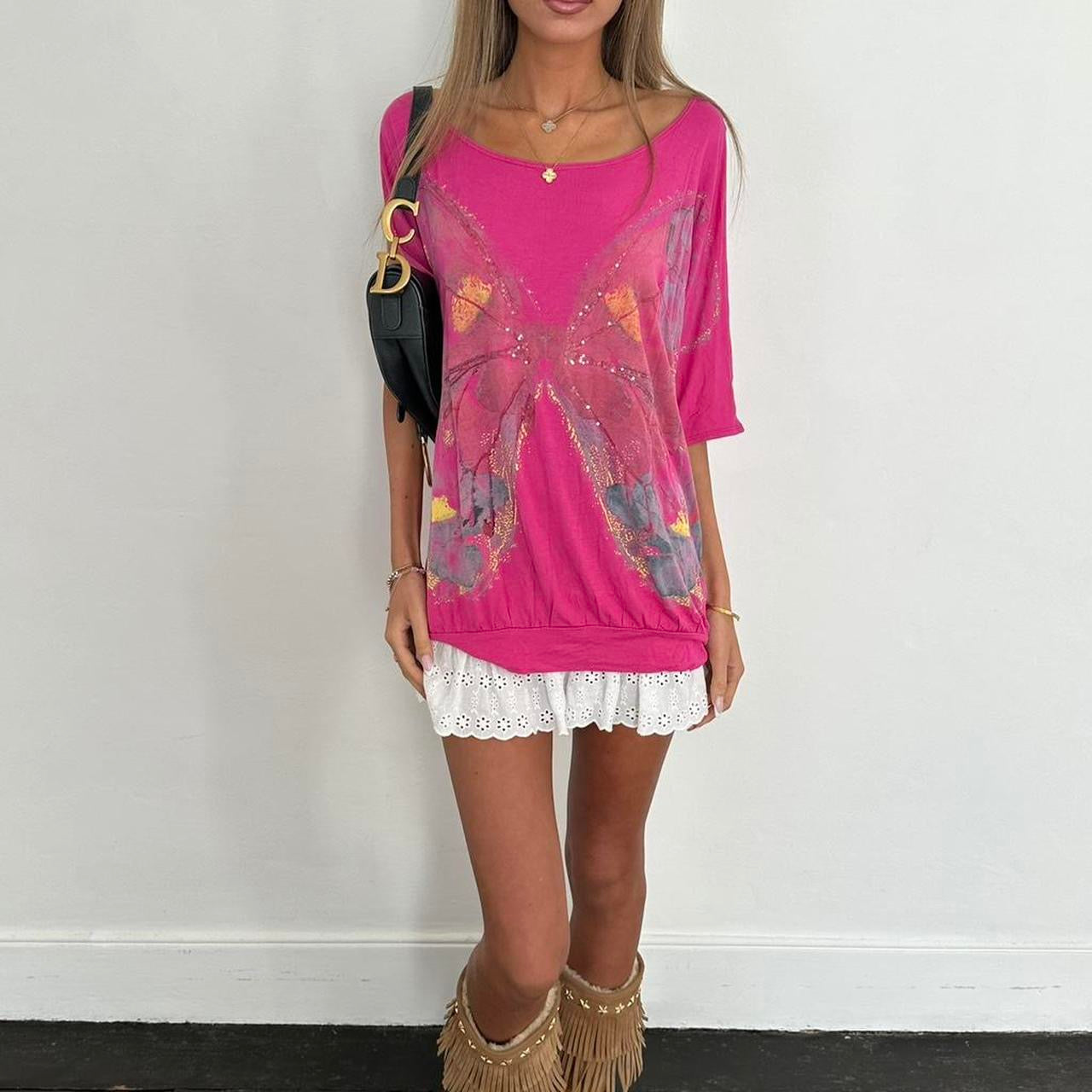 Vintage 00s pink butterfly oversized top