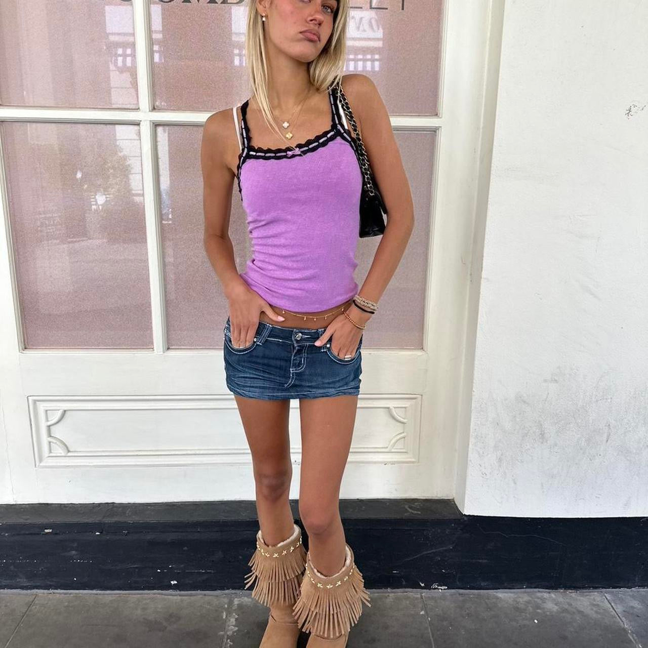 Vintage purple and black lace camisole top