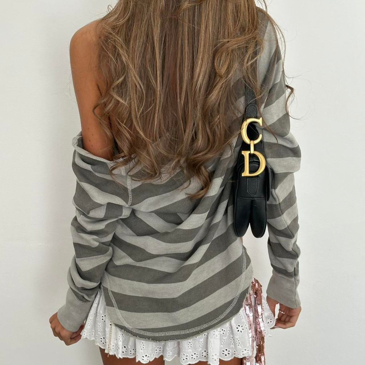 Vintage striped off the shoulder sweatshirt