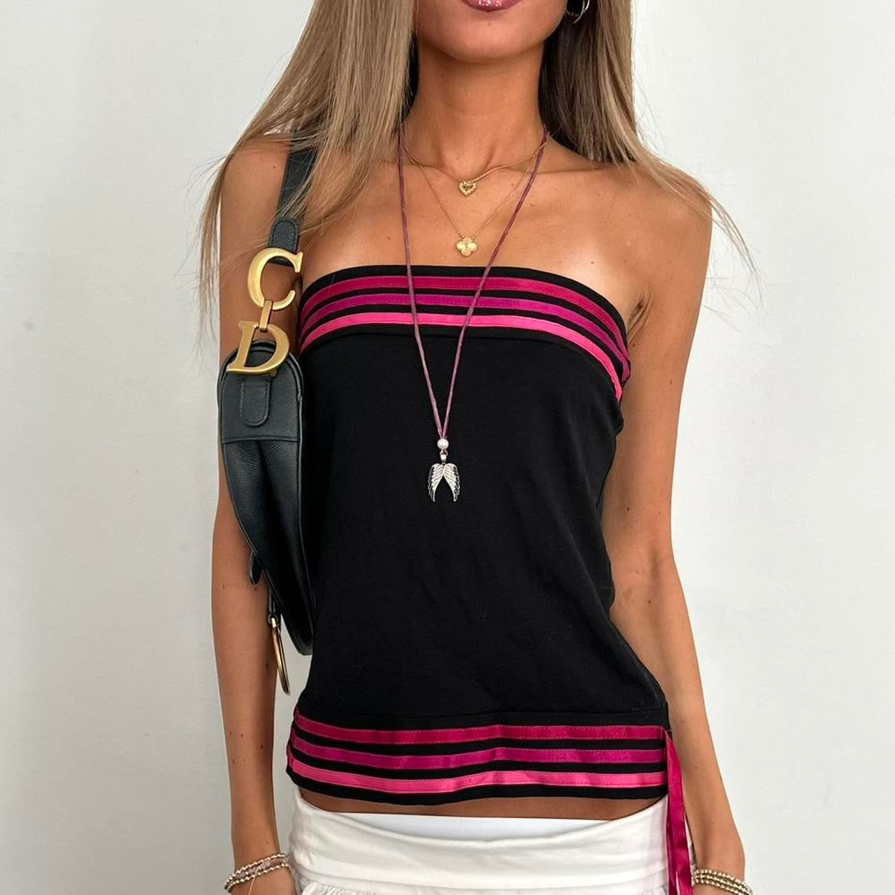 Vintage 2000’s black strapless ribbon top