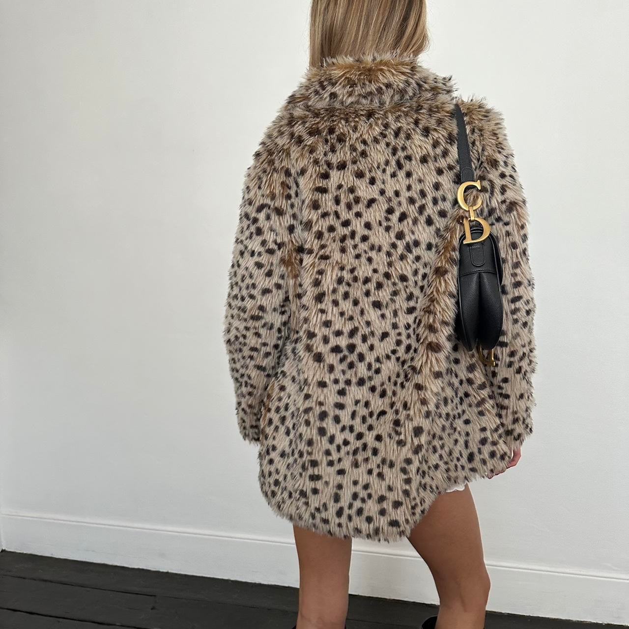 Vintage 2000’s animal print faux fur jacket