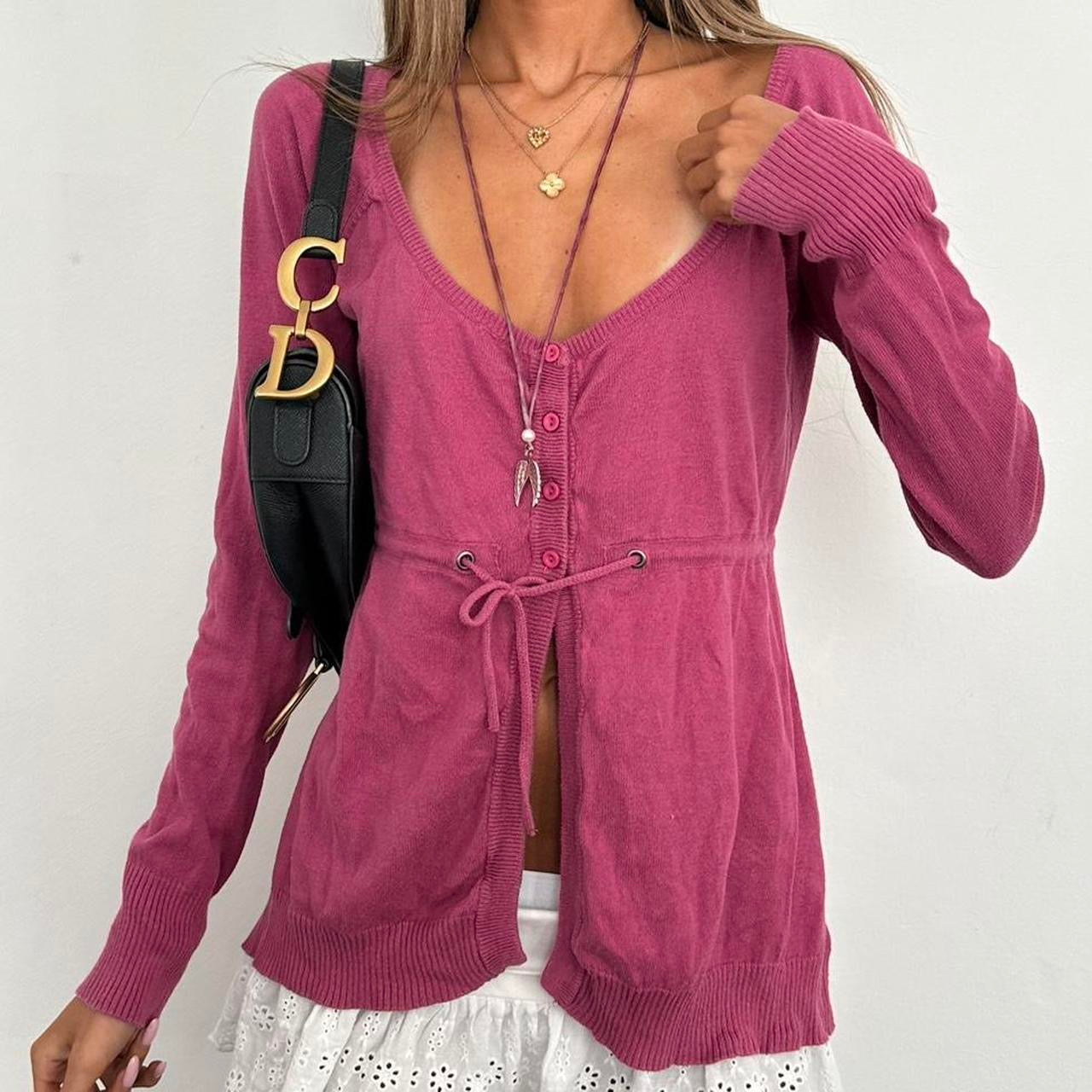 Vintage 2000s pink tie up babydoll sweater top