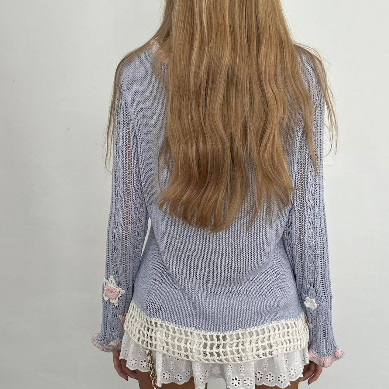 Vintage crochet aqua knit cardigan