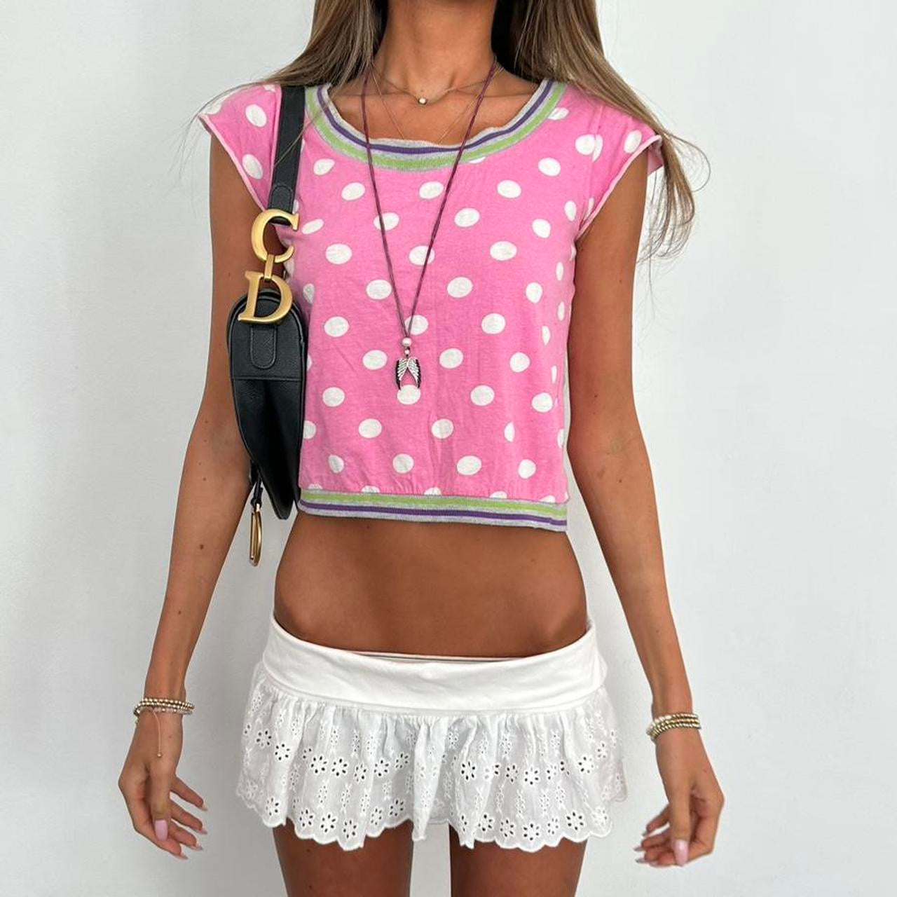 Vintage 2000’s pink polka dot top