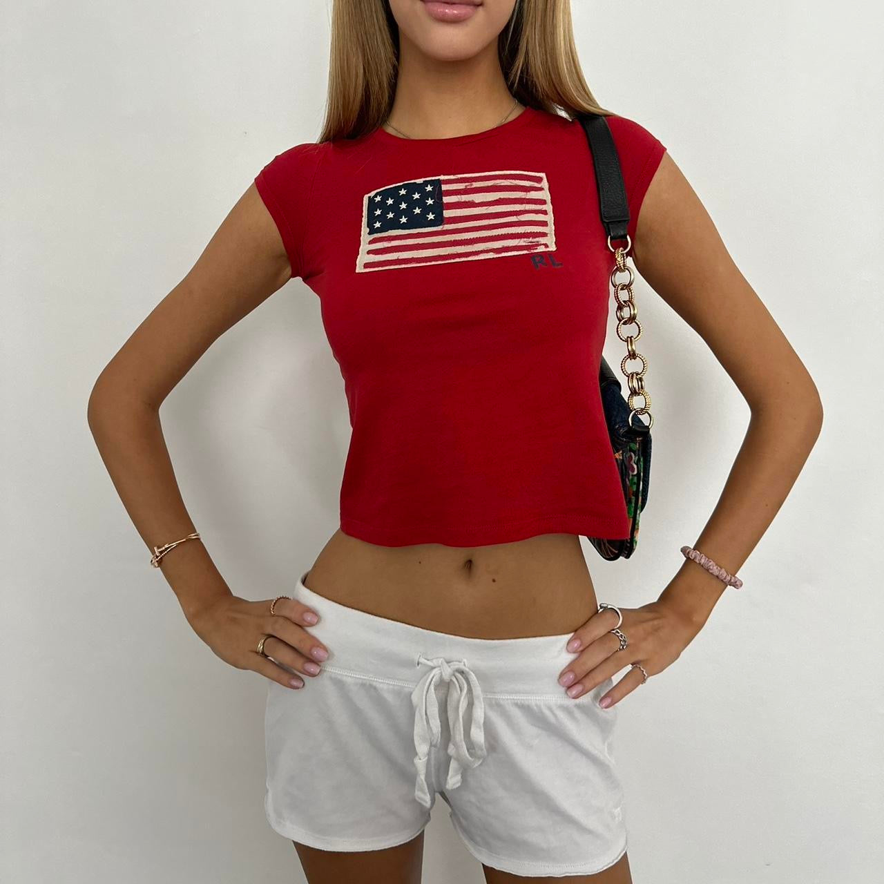 Vintage Ralph Lauren red embroidered American flag baby tee