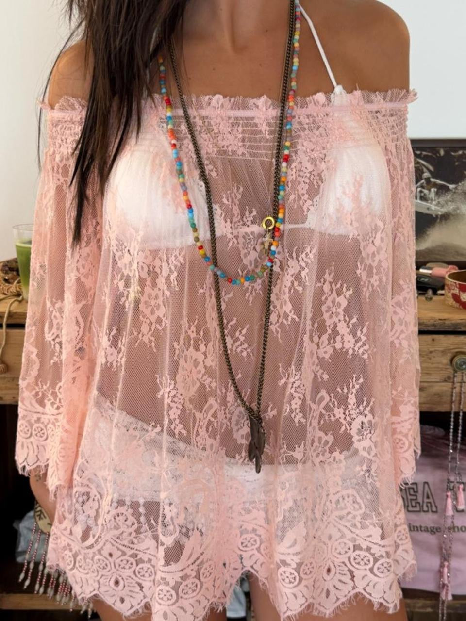 Vintage 00’s pink lace cardigan delicate boho top