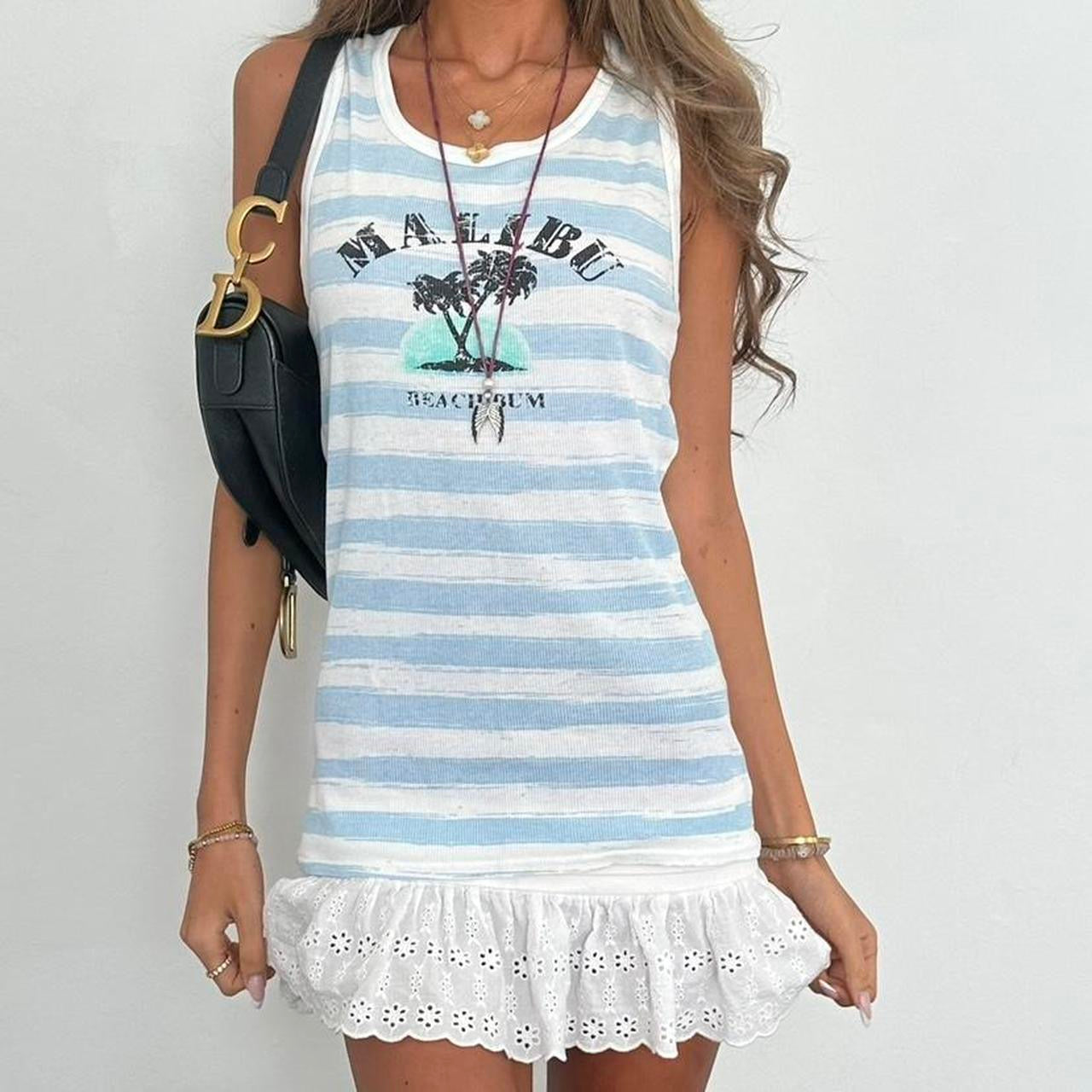 Vintage 00s Malibu blue striped tank top