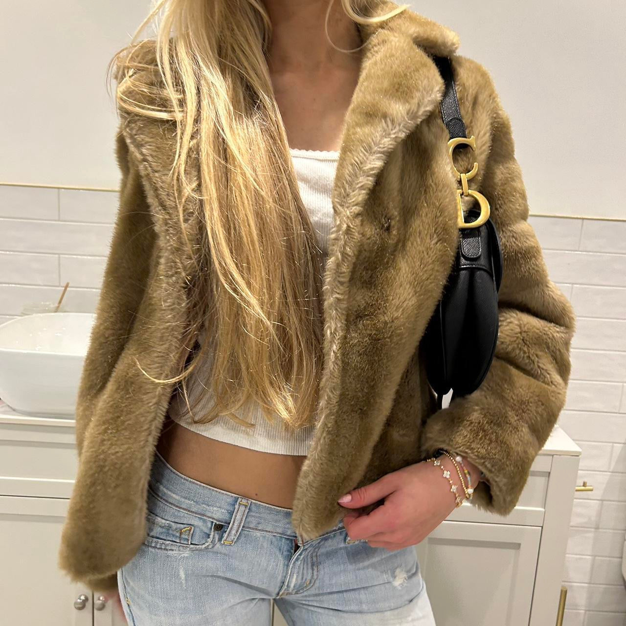 Vintage 2000’s light brown faux fur jacket