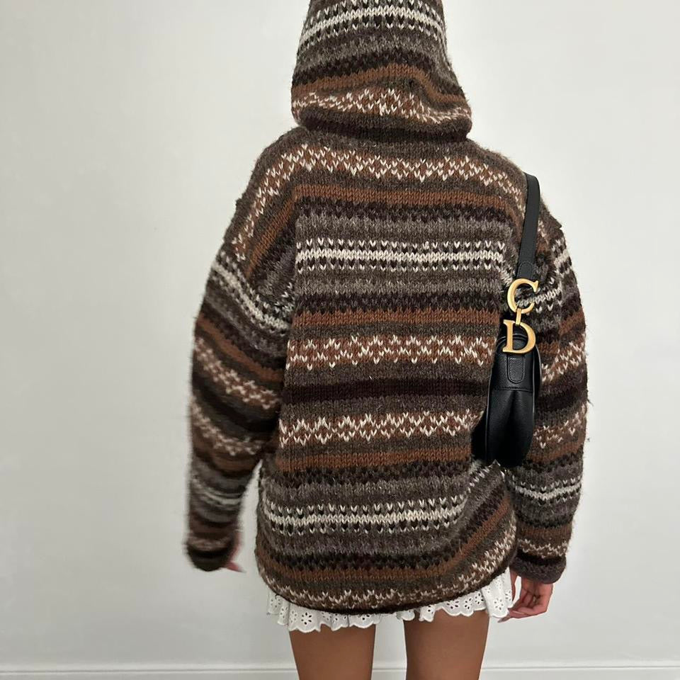 Vintage knitted brown fleece lined knit jacket