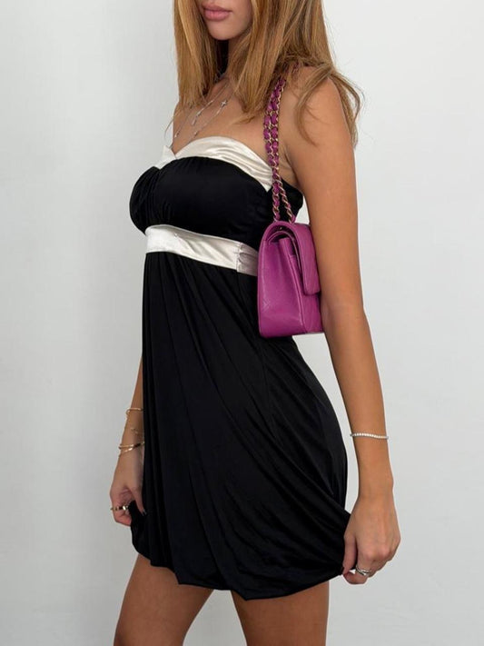 Vintage 00s black floaty strapless mini dress