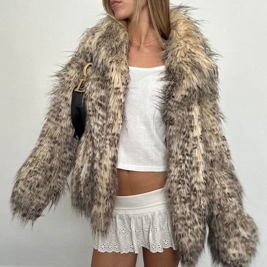 Vintage 2000’s grey & tan faux fur jacket