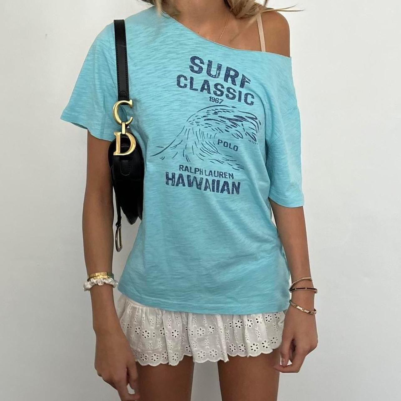 Vintage aqua blue Ralph Lauren surf off shoulder tee