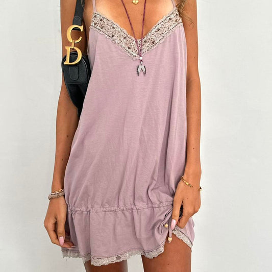 Vintage pink sequin tie detail mini dress