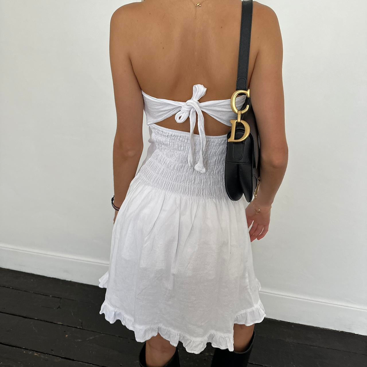 Vintage white strapless embroidery dress