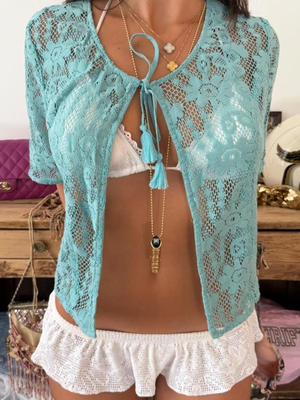 Vintage 00s blue lace cardigan top