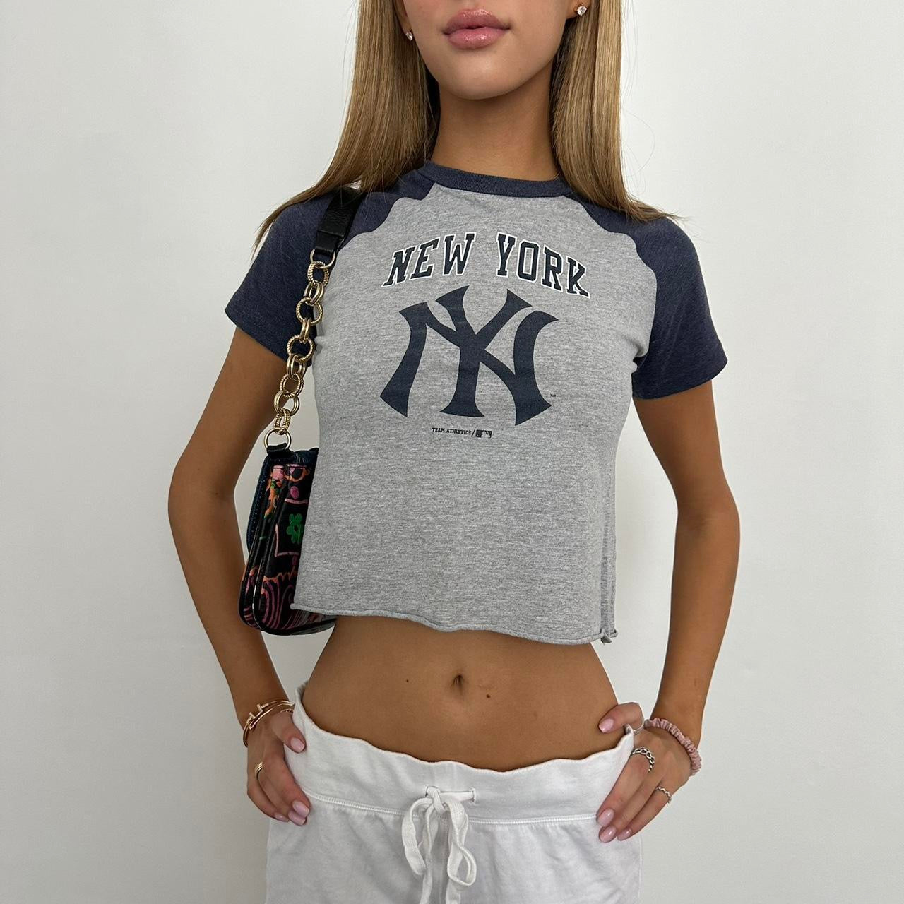 Vintage Yankees grey and navy baby tee