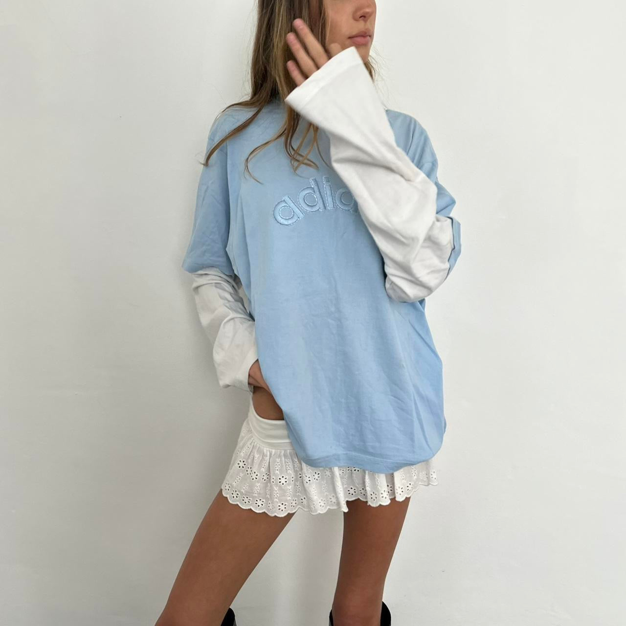 Vintage 90s rare Adidas baby blue double layered long sleeve top 🩵🪽