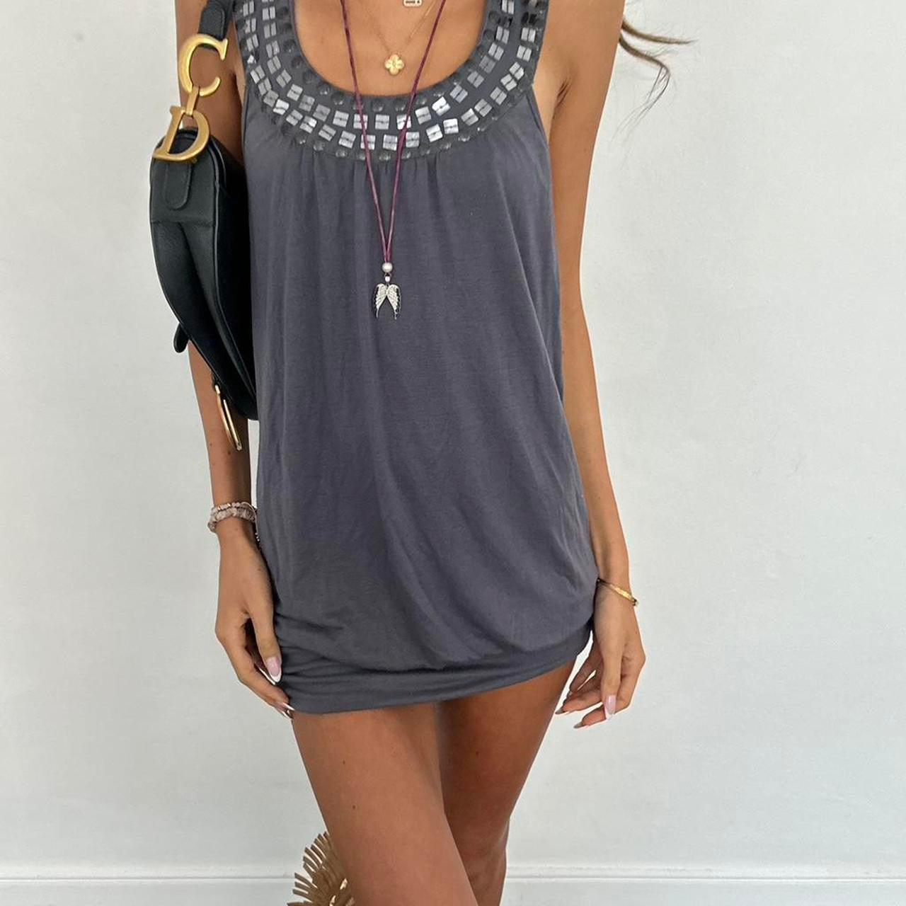 Vintage 00s grey studded dress