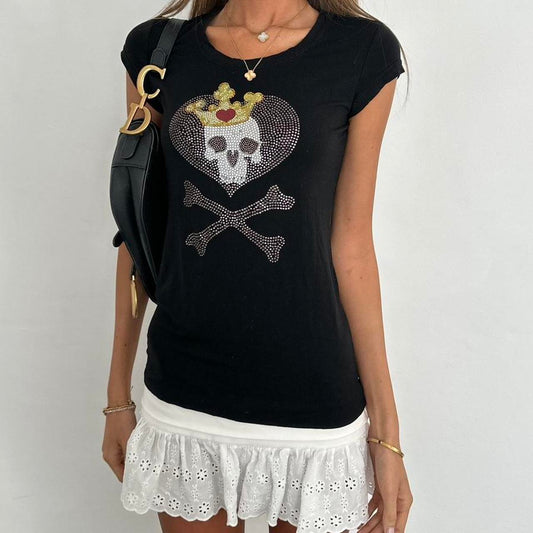 Vintage 00s black scull and crossbones top
