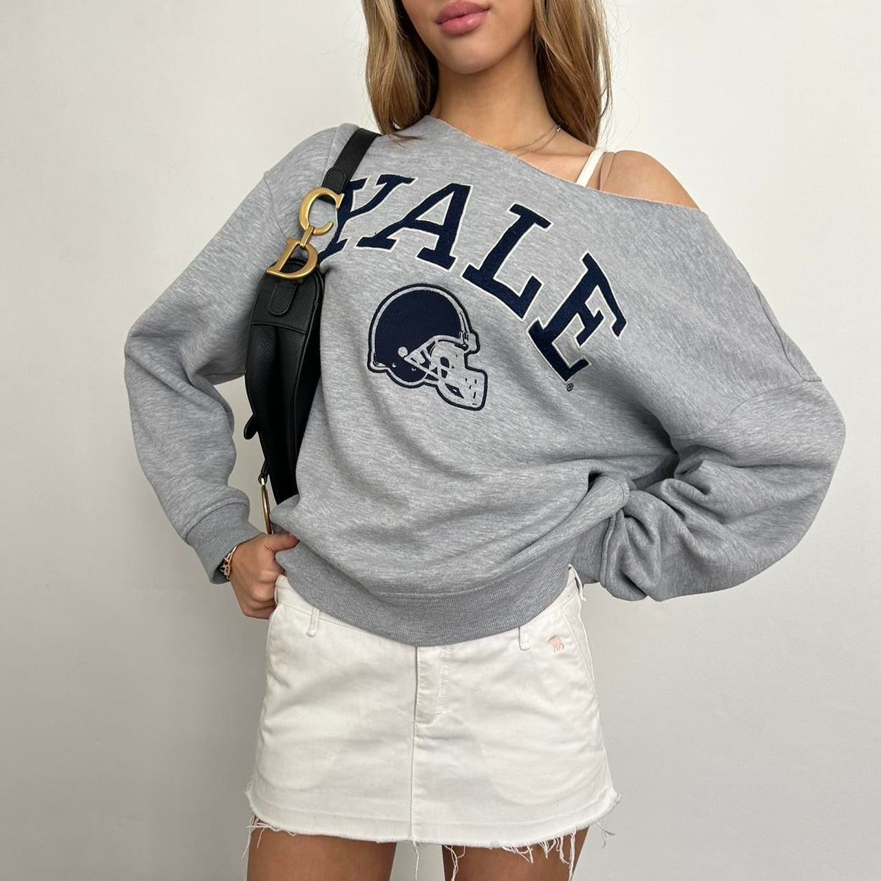 Vintage Yale grey off shoulder sweater