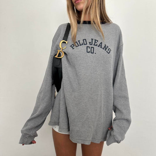 Vintage 90’s Ralph Lauren grey waffle long sleeve top