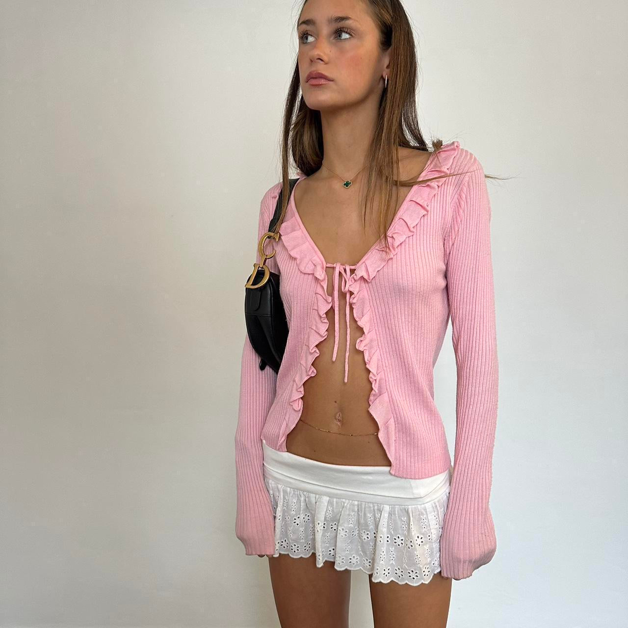 Vintage 90s pink long sleeve tie up top