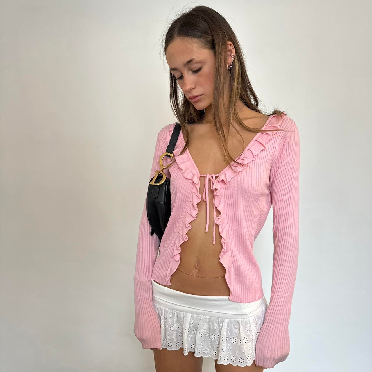 Vintage 90s pink long sleeve tie up top