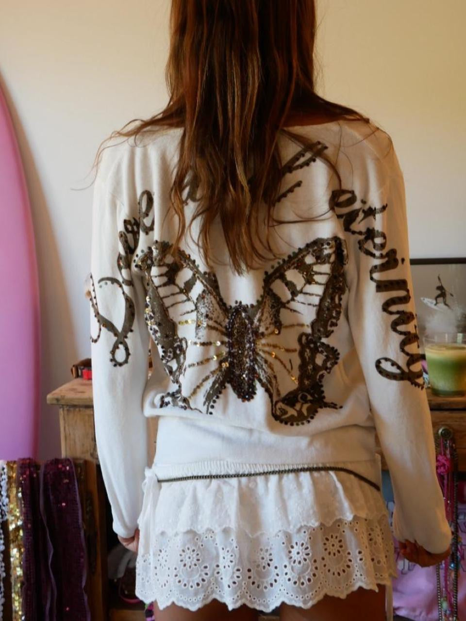 Vintage 00’s butterfly graphic white jacket cardigan top