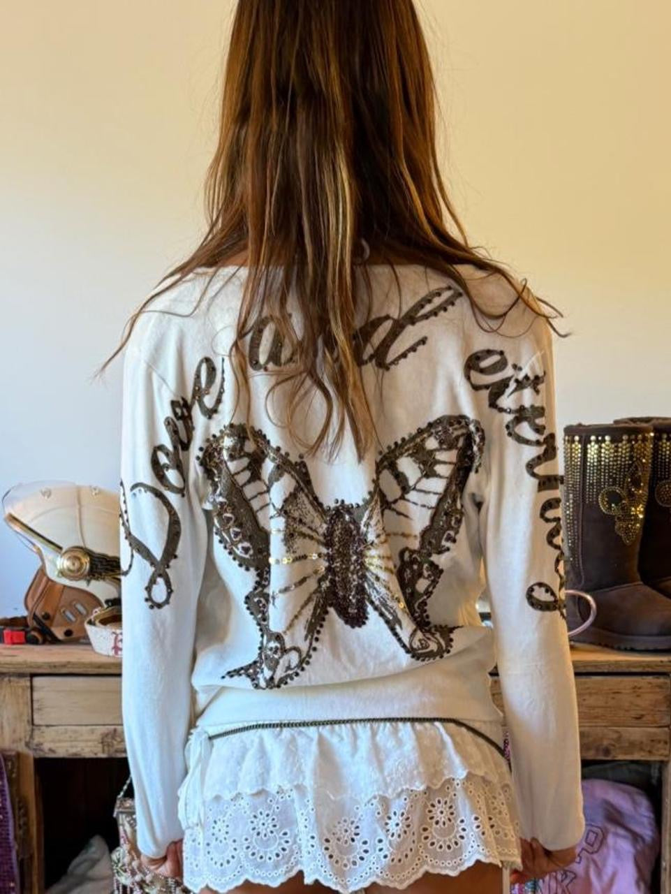 Vintage 00’s butterfly graphic white jacket cardigan top