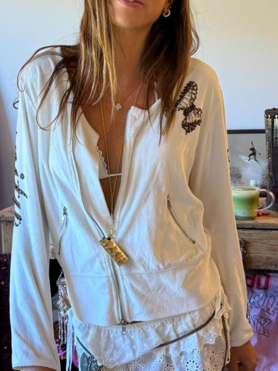 Vintage 00’s butterfly graphic white jacket cardigan top