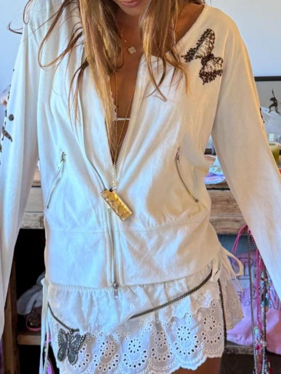 Vintage 00’s butterfly graphic white jacket cardigan top