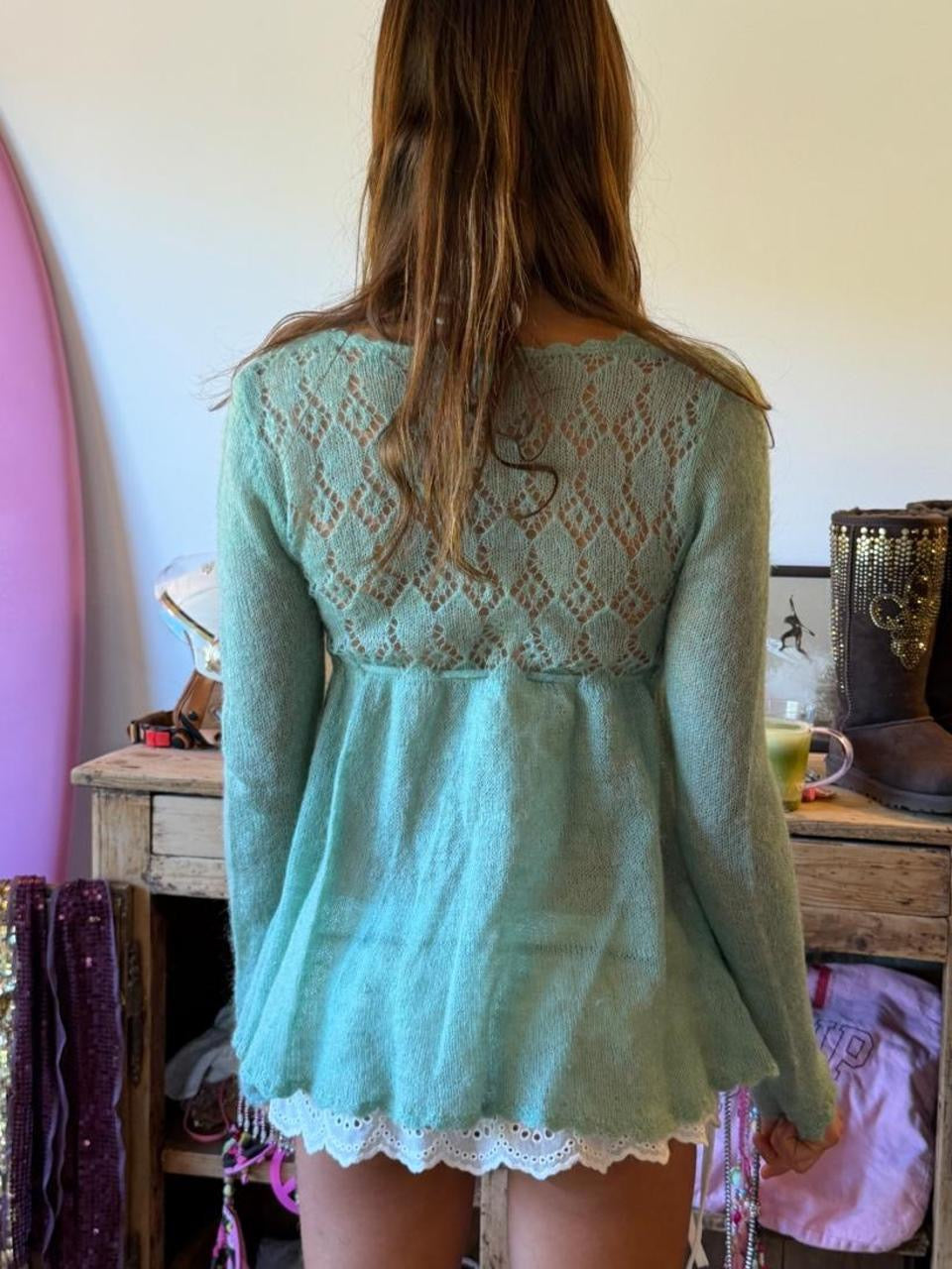 Vintage 00’s turquoise cardigan long sleeve top