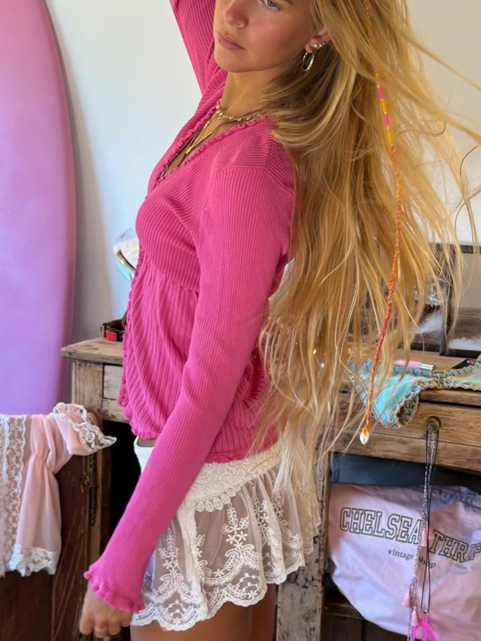 Vintage 00’s pink tie up long sleeve top