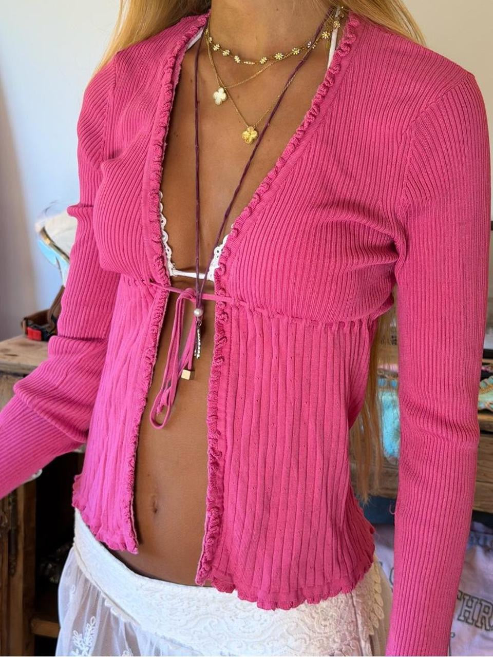 Vintage 00’s pink tie up long sleeve top