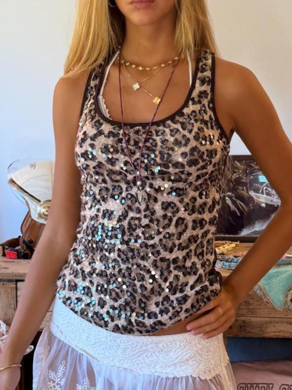 Vintage leopard sequin top